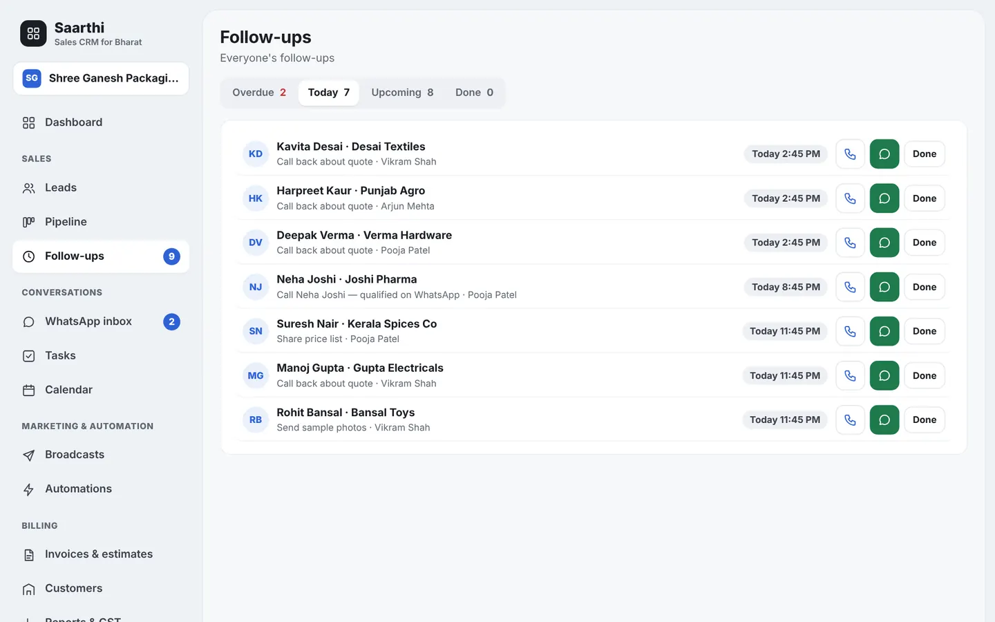 Follow-ups in Saarthi